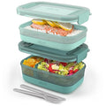 Ello 2-Pack Lunch Stack Plastic Food Storage Container Bento Box with Airtight, Leak-Proof Locking Plastic Lids and Silicone Base, BPA-Free, Freezer, Microwave, and Dishwasher Safe, Mint Chip - color: Mint Chip
