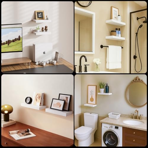 Floating Shelves for Wall White Shelves Bathroom, Bedroom and Living Room, Wall Shelves & Book Shelf, Hanging Shelf, Modern Wooden Wall-Mounted Small Floating Shelf, 12x7x1.5 in, Set of 2 - color: White, size: 12"(set of 2)