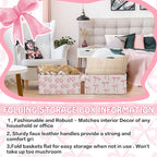 Boao 3 Pcs Coquette Pink Bow Storage Bin Collapsible Large Storage Baskets for Gifts Empty Candy Holiday Decor Canvas Laundry Basket Foldable Box with Handle for Office Home Bedroom Clothes - style: Bow and Cherry