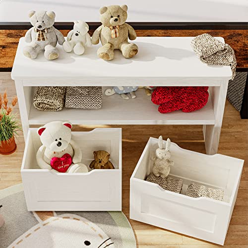 IRONCK Toy Storage Organizer with Drawers, Floor Toy Box with Wheels and Open Shelf, Storage Chest for Nursery, Playroom and Bedroom, White - color: White