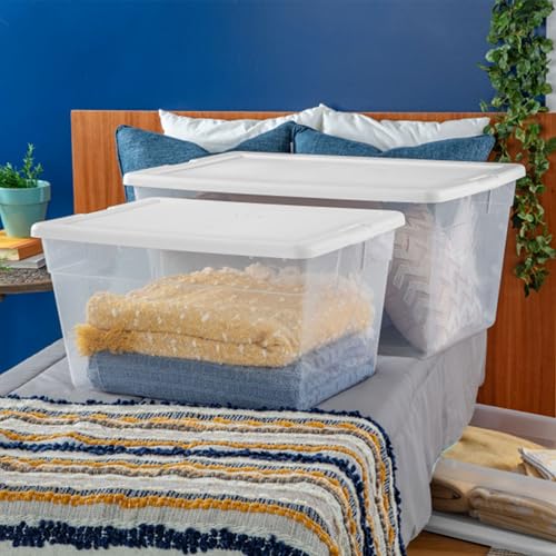 Sterilite 12-Pack 90 Quart Storage Box, Stackable Clear Plastic Bins with Snap-On Lids - Heavy-Duty Organizing Containers for Closet, Bathroom, and Office - size: 90 Quart, style: 12