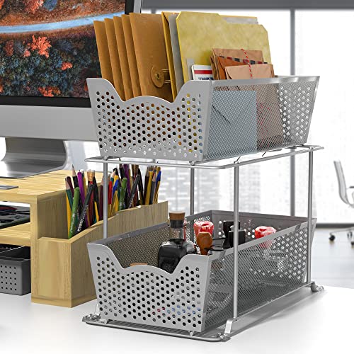 Simple Houseware Cabinet 2 Tier Perforated Basket Drawer, Silver - 2 Pack - color: Silver, size: 2-Pack