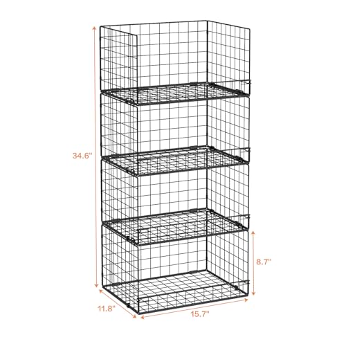 Yociyoga 4-Tier Stackable Closet Organizers and Storage Shelves, Foldable Closet Shelf Organizer, Black(Patent Protection)(Patent No. 30022416) - color: Black, size: 15.7"W x 11.8"D x 34.6"H