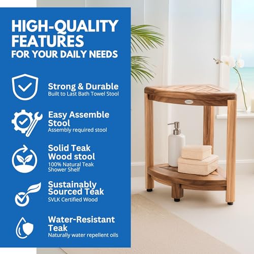 DecoTeak Teak Corner Shower Shelf – 2 Tier Waterproof Bathroom Storage Organizer Compact Wood Storage | Water-Resistant Design | Space Saver for Showers & Small Bathrooms | Shaving Foot Rest - size: 2 tier
