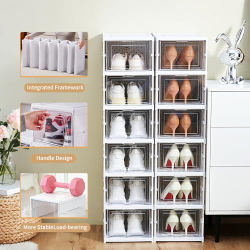 ZLLZUU Shoe Storage Box, No-Assembly 6 Tiers Foldable Shoe Organizer with Clear Door, Space-saving Shoe Rack，Sturdy Clear Plastic Stackable Sneaker Container - color: 6Tiers
