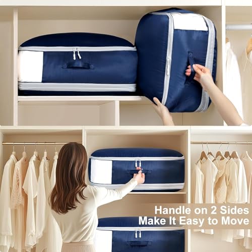 DIMJ Comforter Storage Bag - 110L Ultra Space Saving Self Compression Organize 6 Pack for Duvet, Pillow, Bedding, Blanket Storage Organizer Nylon Compression Bags - color: Navy Blue, size: 110L x 6 Pack