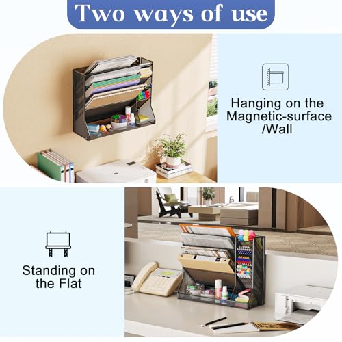 Magnetic File Organizer 5-Tier, No Drilling Installation, Office Magnetic Paper Holder with R-shaped Tray, Wall Hanging File Organizer, Mail Organizer for Refrigerator & Whiteboard & File Cabinet - size: 5-Tire & Magnetic