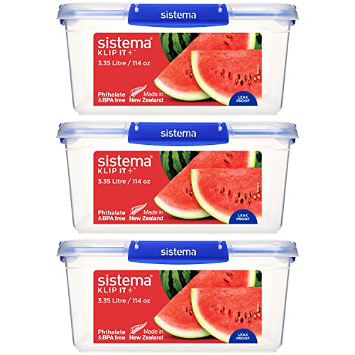 Sistema KLIP IT+ 3.35L Rectangle Food Storage Containers (3-Pack), Stackable & Airtight Food Boxes with Lids, Dishwasher, Freezer, & Microwave-Safe, BPA-Free, School Lunch Boxes - size: 3.35L (3-Pack)