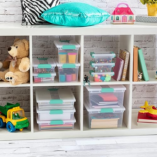 Sterilite Clip Box, Stackable Small Storage Bin with Latching Lid, Plastic Container to Organize Office, Crafts, Clear Base and Lid, Large, 1-Pack - size: Large, style: 1 Pack