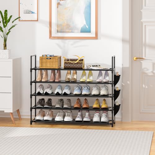 OYREL 5 Tier Shoe Organizer Rack for Closet, Entryway, Garage, Door, Space Saving, Shoe Holder Stand/Tower, Large, 20-25 Capacity - color: Black, size: 5 Tier