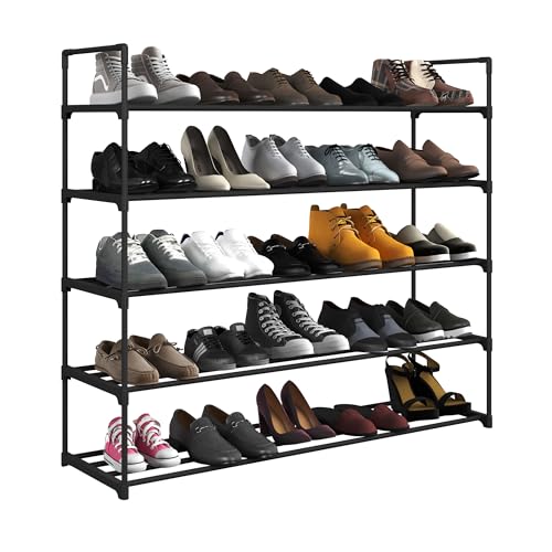 Home-Complete Shoe Rack - 5-Tier Shoe Organizer for Closet, Bathroom, Entryway - Shelf Holds 25 Pairs Sneakers, Heels, Boots (Black) - color: Black, size: 5-Tier