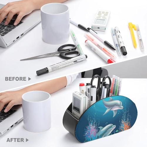 PU Leather Remote Control Organizer Box 5-Slot Multifunctional Dolphin And Fish Storage Holder for TV/DVD/Accessories Stylish Desk Decor for Living Room, Bedroom, Office - color: Dolphin and fish