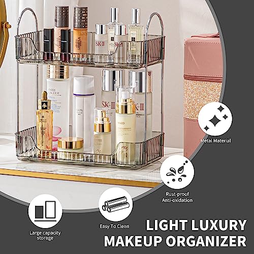 Akinbas 2 Tier Bathroom Organizer Countertop Makeup Perfume Tray Skincare Organizer for Bathroom Dresser Vanity (Grey) - color: Misty Grey, size: 2 Tier
