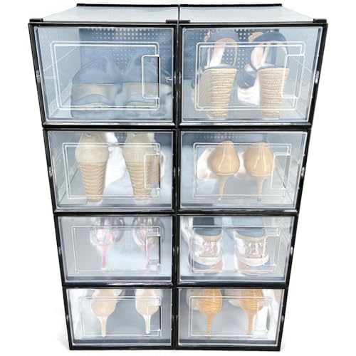 OnDisplay Clik Stackable Interlocking Shoe Box System (Medium Clear/Black, Set of 8) - color: Medium Clear/Black, size: Set of 8