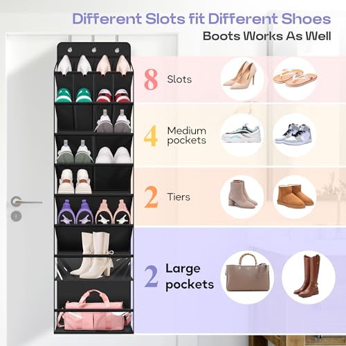 MISSLO Clear Over the Door Shoe Organizer Large Deep Pockets Hanging Shoe Rack for Closet Fit 20 Pairs Shoe Holder for Sneakers Boots Storage, Black - color: Black