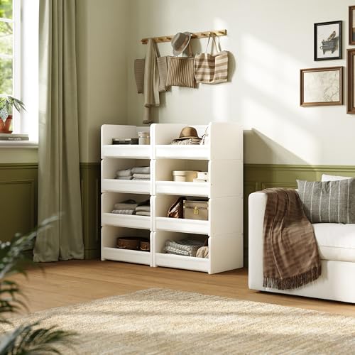 FOUCSSOMEI 4-Tier Stackable Closet Organizers and Storage, Closet Shelves – Heavy-Duty Stackable Closet Darwers Wood & Metal, Easy Assembly, Space-Saving,White, Patent Design - color: White, size: 4-Tier