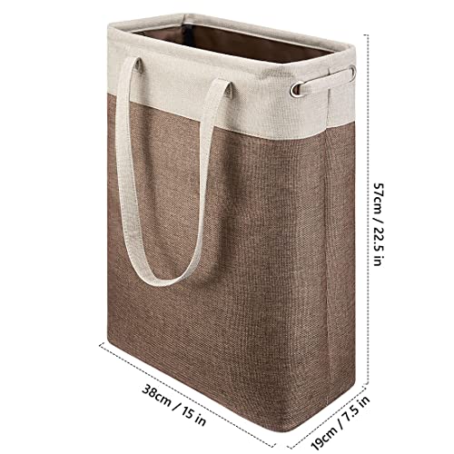 i BKGOO Laundry Basket with Handles Beige&Brown Slim Laundry Bin Collapsible Dirty Clothes Basket Narrow Laundry Bag Foldable Dirty Hamper for Camping, Dorms, Apartments - color: Beig&Brown