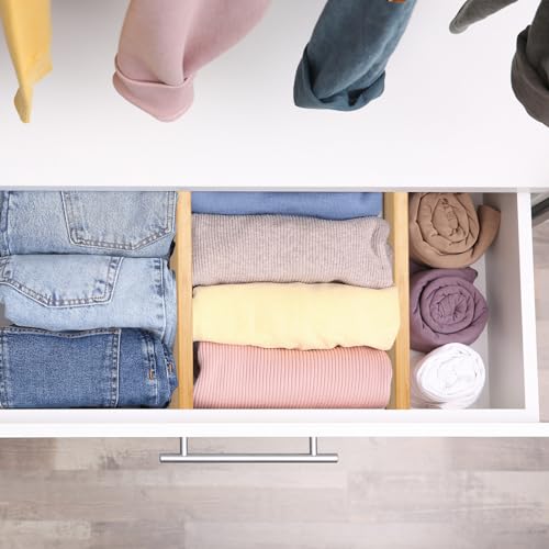 Fabsome Dresser Drawer Organizers 6 Pack, 4.65'' High Adjustable from 12.5-17‘’ Bamboo Drawer Dividers for Clothing Baby Clothes, Wooden Separators for Dresser Nursery Organization with Soft Foam Ends - size: For 12.5-17in deep drawers inner size