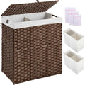 Greenstell Laundry Hamper with lid, No Install Needed, 110L Wicker Laundry Baskets Foldable 2 Removable Liner Bags, 2 Section Clothes Hamper Handwoven Rattan Laundry Basket with Handles, Brown - color: Brown, size: 110L (22.2x13.3x24.0 Inches)