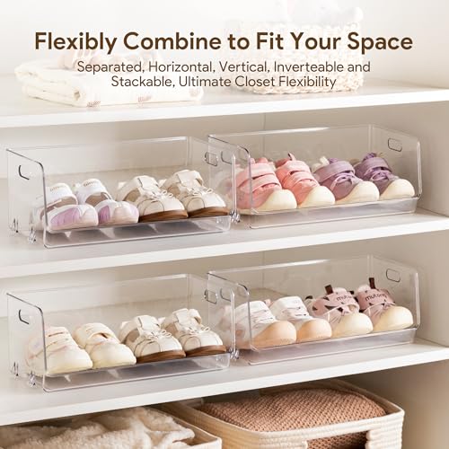 HBlife Clear Acrylic Kids Shoe Rack Baby Toddler Shoe Storage Organizer for Closet Floor Entryway Bedroom, 4 Tier Stackable Small Shoe Rack Shelf Display Stand - size: 4 Tier