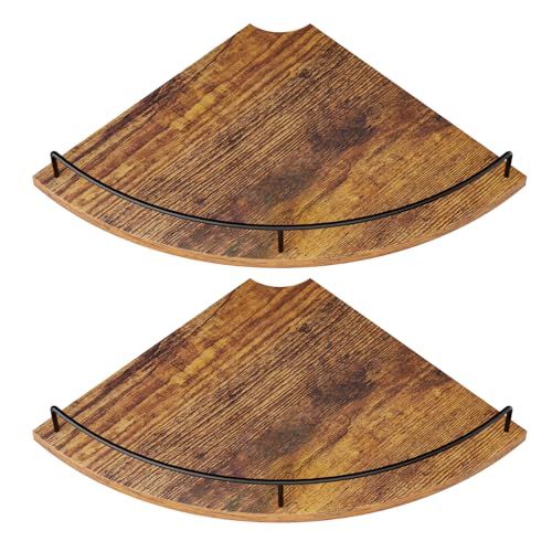 Corner Floating Shelves, Rustic Brown Wood, Set of 2, Wall Mount Storage with Guardrail for Bathroom Kitchen Living Room - color: Rustic Brown-2pack