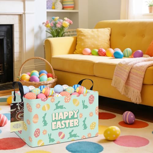 HUNRUNG Rectangle Storage Basket Cute Canvas Organizer Bin for Pet/Children Toys, Books, Clothes Perfect for Rooms/Playroom(REC-Green Easter Egg) - color: REC-Green Easter Egg