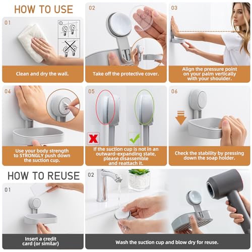 LEVERLOC Soap Dish Holder for Shower Suction Cup Wall Mounted Self Draining NO-Drilling Removable Bar Soap Sponge Holder for Bathroom Bathtub Kitchen Sink Waterproof Strong Vacuum Suction, Grey - style: 1 tier Grey