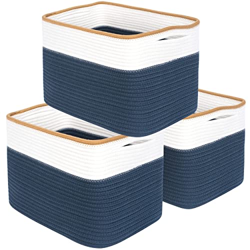 MINTWOOD Design 3-Pack Storage Baskets for Shelves, Playroom and Classroom Storage Basket, Book Basket, Decorative Storage Cube Bins, Woven Closet Organizers, Pantry and Shoe Organizer, Prussian Blue - color: Prussian Blue