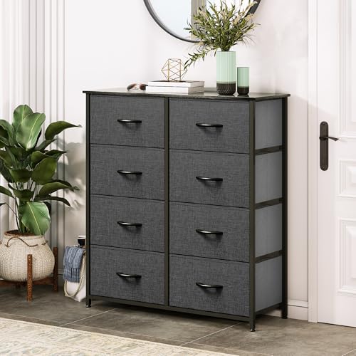 DWVO Dresser for Bedroom, Fabric Dresser with 8 Drawers, Chest of Drawers for Closet, Living Room - color: Black Grey, style: 8-Drawer