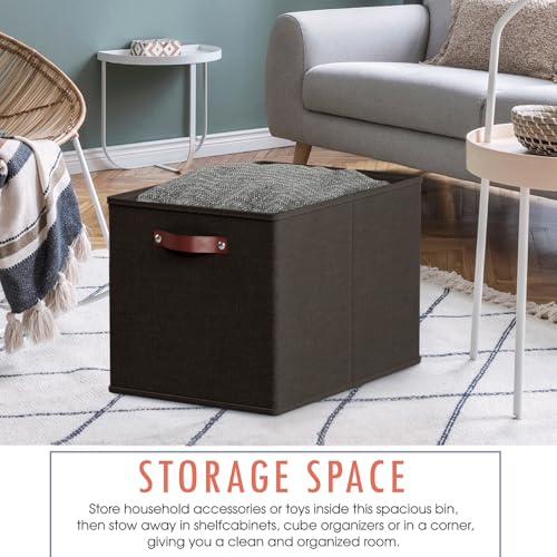 Ornavo Home 13 x 15 x 13 Kallax Storage Cube Bins, Foldable Collapsible Fabric Storage Bins Box Linen Shelf Basket Cube Organizer for Closet with Leather Handles, 6 Pack, Black - color: Black, size: Kallax - 13 x 15 x 13