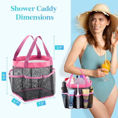 Lifewit Mesh Shower Caddy Portable for College Dorm Room Essentials with 7 Pockets, Freestanding Hanging Organizer Basket, Quick Dry Tote Bag for Camping, Bathroom, Beach, Travel, 1 Pack, Pink - color: Pink