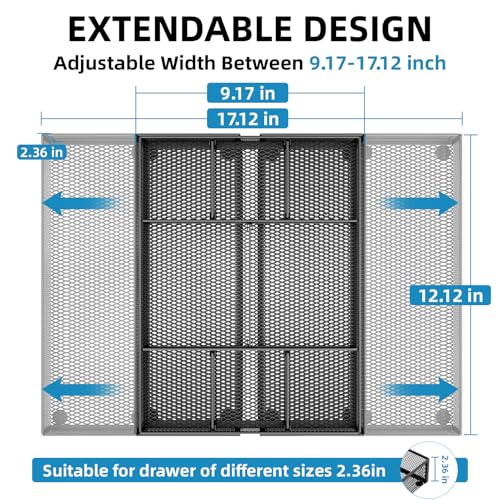 Marbrasse Expandable Desk Drawer Organizer, Mesh Drawer Organizer Tray with 10 Adjustable Compartments, Desk Organizers and Accessories for Office Supplies, Makeup & Vanity (Expandable Black-2 pack) - color: Black-2P