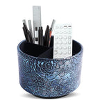 Round Leather Art Supply Organizer,Remote Control Holder,360 Degree Spinning,Multi-Functional Pencil Holder,4 Compartments Desktop Stationary Organizer(1-Rich Flower Blue) - color: 1-Rich Flower Blue1