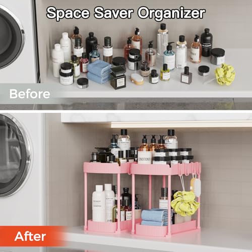Ukeetap 2 Pack Multi-Purpose Pull-Out Storage Organizers, Under Sink & Cabinet Organizers, 12.8 Inch Pink - color: Pink, size: 12.8 Inch