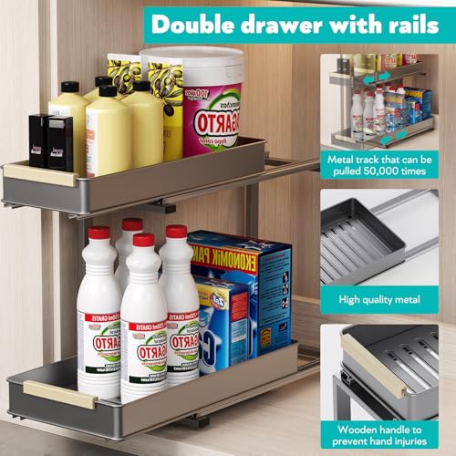 AndUp Under Sink Organizer, 2 Tiers Pull Out Bathroom Organizers and Storage, Slide Out Cabinet Organizer Shelf for Kitchen Bathroom, Multi-Purpose Collection Organizer Drawer Shelf (Gray, 1pcs) - color: Gray, size: 1pcs