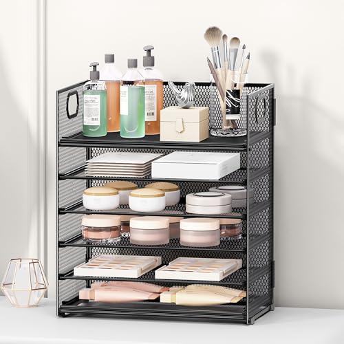 Subekyu 2-Pack 6-Tier Paper Tray Organizer for Desk - Black Mesh File Folder Sorter with Handles, Desk Letter Holder for Office, Home, School Supplies Storage & Organization - color: 2 Pack 6-tier - Black