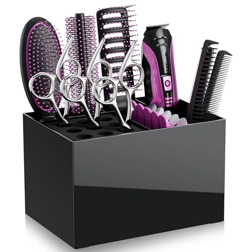 Noverlife Hair Salon Scissor Holder Box, Shear Holder for Stylist, Professional Hairdressing Scissors Rack Barber Organizer Box for Storage Combs Clips Brushes Holder, Barber Supplies Shear Case - color: Checkered Style2 - Black
