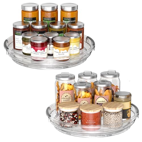 Clear Lazy Susan Organizer Turntable for Cabinet Table Top, 9.25 Inch 2 Pack 360 Rotating Spinning Makeup Organizer for Vanity, Kitchen Storage Rack Heavy-Duty Pantry Spices Tray Countertop Organizer - size: 9.25 inch 2 Pack