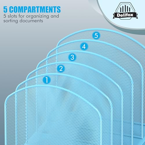 Delifox Inclined Desk File Organizer,Vertical File Folder Holder Stand Metal Rack File Sorter for Office Classroom Desktop Organization - color: Blue, size: 1Pack