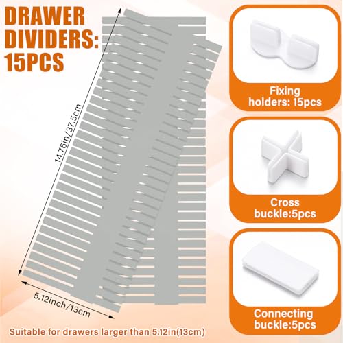 Blosssound 15 Pcs 5.12 Tall Drawer Divider Adjustable Drawer Organizer DIY Ultra Deep Storage Organizer Separator with Fixed Buckle for Underwear Socks Dormitory Office Kitchen Bedroom(Grey) - color: Grey
