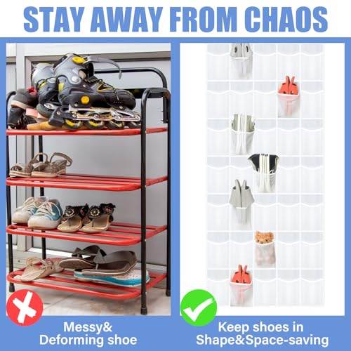 Windyun 40 Over the Door Shoe Organizer Large Breathable Mesh Pocket Clear White Hanging Shoe Rack for Closet Behind Door Hanger Storage Holder Nonslip Hook for Women Men Entryway Bedroom Utility Room - color: White