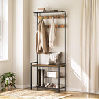 YATINEY Coat Rack Shoe Bench, 4-in-1 Hall Tree with Storage Shelves and Hanging Rod, Entryway Storage Organizer with 8 Movable Hooks, for Entryway, Hallway, Corridor, Rustic Brown and Black MT12BR