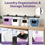 COAZEX 4 Pack Clear Laundry Pods Container, Plastic Square Laundry Room Organization and Storage Jars with Black Lids, Scoops & Labels for Detergent, Powder, Dryer Balls - color: 4 Pack