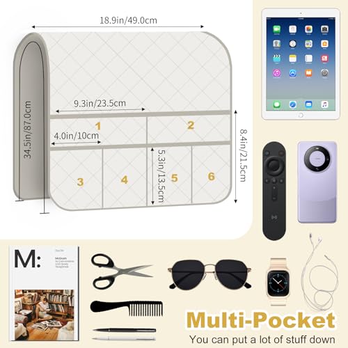 Remote Control Holder for Recliner,Non Slip Armchair Caddy,Sofa Armrest Storage Organizer for Recliner Couch With 6 Pockets for TV Remote,Cell Phone,Magazine - color: Off-White