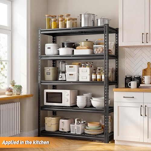 REIBII 40" W Metal Storage Shelves, 5 Tier Steel Garage Shelves, 72" H Adjustable Industrial Shelving Unit and Storage Shelf for Kitchen, Office, Basement, Pantry, Closet, Shed, 2750LBS - size: 40"Wx16"D x 72"H
