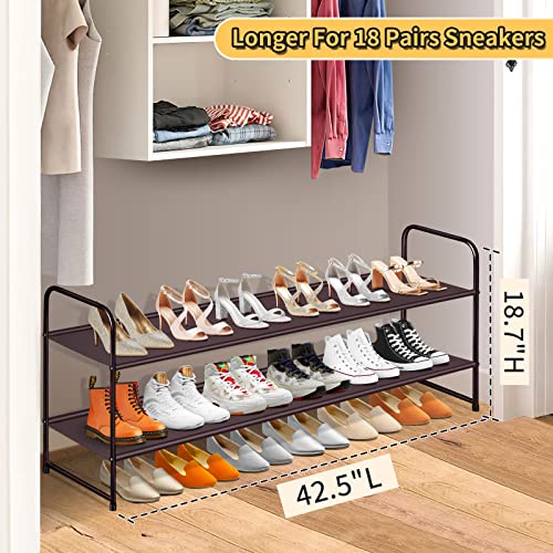 SLEEPING LAMB 2-Tier Shoe Rack for Closet, Long Stackable Wide Shoe Organizer Holds 18-Pairs Low Shoe Shelf Storage for Bedroom, Floor, Entryway (Bronze) - color: Bronze, size: 11.4 x 42.5 x 18.7