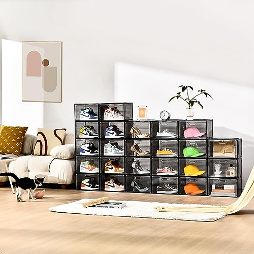 Amllas New Gray 8 Pack Shoe Boxes Stackable, Large Shoe Storage Organizer with Lids,Drop Side Shoe Containers for Entryway,Sneaker Storage Fit up to US Size 13 for Men/Women(13’’x 10.6”x 8.3”) - color: Gray