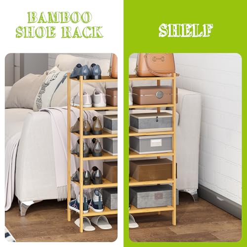 BMOSU 6-Tier Bamboo Small Shoe Rack Premium Stackable Shoe Shelf Storage Organizer for Hallway Closet Living Room Entryway Organizer(Natural) - color: Natural, size: Small-6-Tier（17*11*36.6inches）