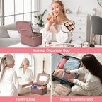 HXLGMD Large Makeup Bag with Mirror Double Layer Travel Make Up Organizer Case, Large Capacity Coemetic Bag with Brush Slot Divider - color: Rosewood
