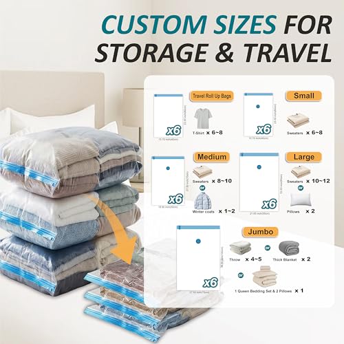 Cozy Essential Vacuum Storage Bags, 80% Compression Vacuum Seal Space Saver Plastic Packaging Bags for Clothes, Blankets, Pillow, Bedding, Comforters, Sealer Clothing Storage,30 Combo - size: Combo